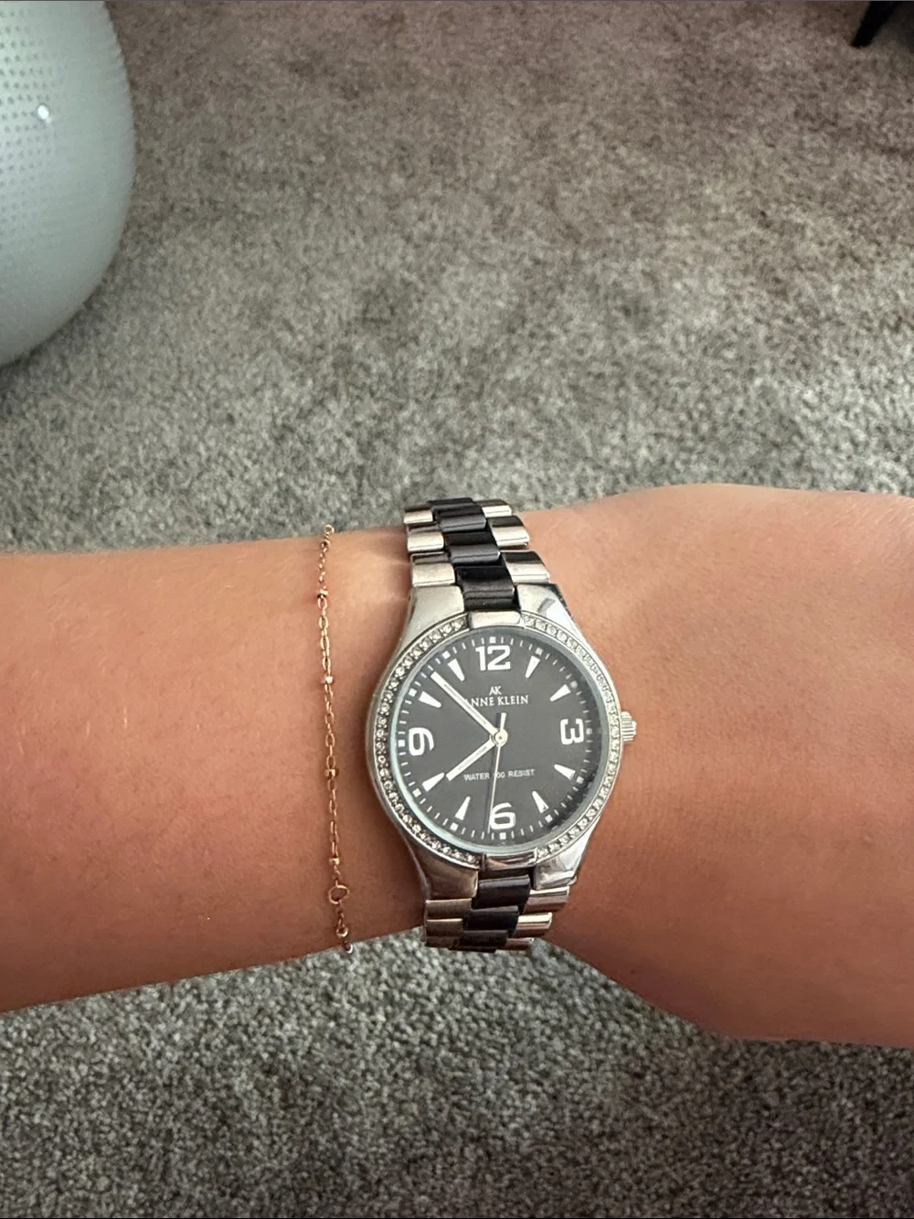 Anne Klein Black Dial Two-Tone Silver and Black Bracelet Watch